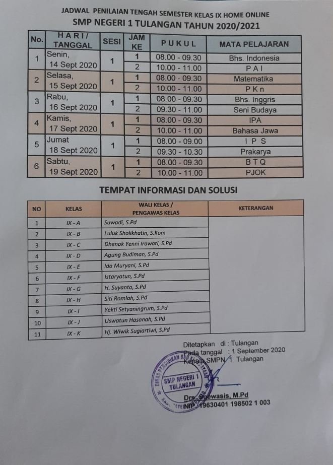 Jadwal PTS Kelas XI